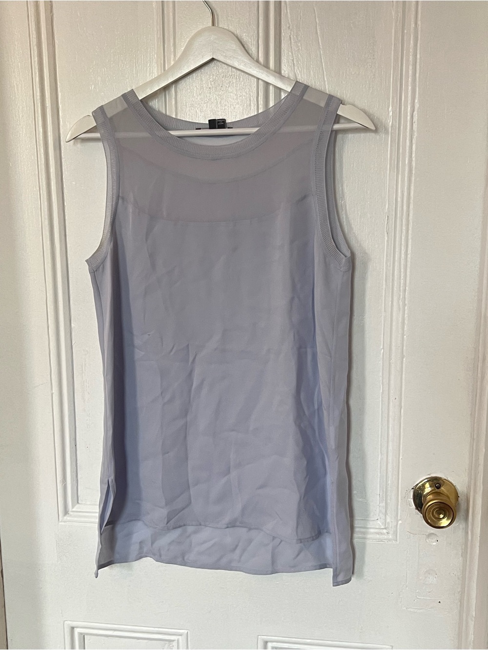 Vince Women’s Silk Blend Sleeveless Blouse Small Gray Sheer Yoke Tunic Top